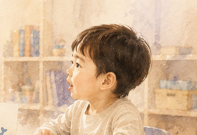A young child engaged in a bilingual speech session